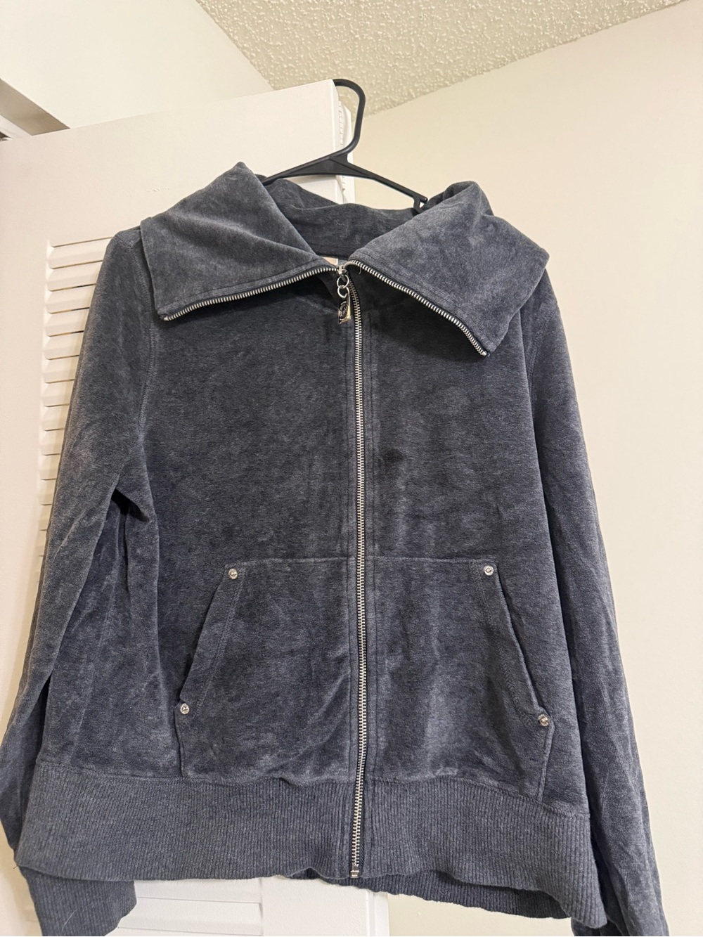 Michael Kors Charcoal Velvet Teddy Zip Jacket